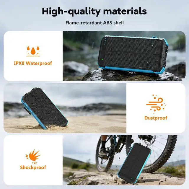 Alt view image 7 of 7 - Solar Charger Power Bank 20000mAh, Portable Wireless Charger, 15W Fast Charging External Battery Pack with Dual Flashlight and USB C Outputs, Outdoor Mobile Power Compatible with Cell Phones