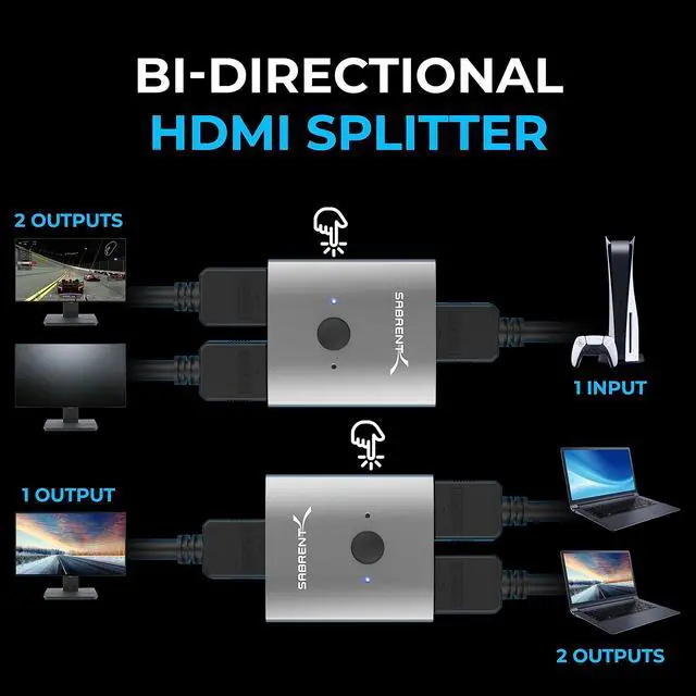 Alt view image 3 of 6 - HDMI Switch 2-in-1, 4K@60Hz, HDR & 3D Support (DA-HSW2)