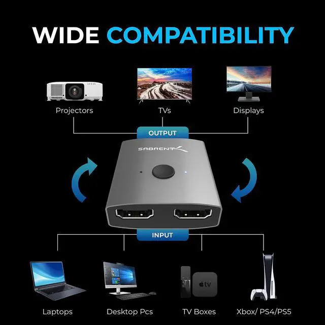 Alt view image 4 of 6 - HDMI Switch 2-in-1, 4K@60Hz, HDR & 3D Support (DA-HSW2)