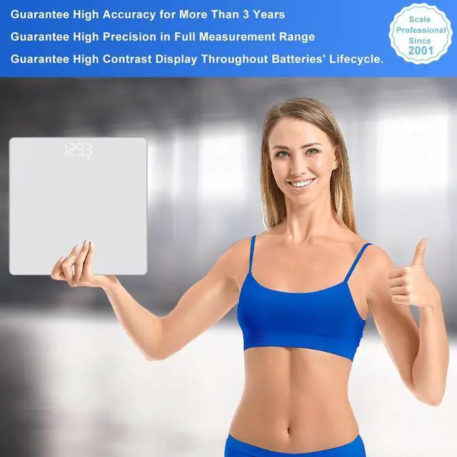 Alt view image 2 of 7 - Bathroom Scale for Body Weight, Precision 0.1lb by Our Professional Factory Since 2001, Weight Scale LED Display and Step-On, 3*AAA Batteries Included, 400lb/182kg, Silver