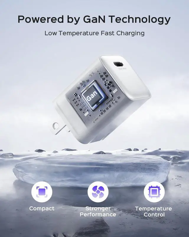 Alt view image 3 of 6 - 30W Compact Wall Charger, USB C Charger Block with GaN III Tech, PD3.0 PPS QC4.0 Fast Charging Foldable Power Adapter for iPhone 16 15, Galaxy, Pixel, iPad, AirPods, MacBook Air (White, 1 PACK)