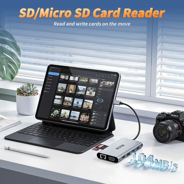 Alt view image 4 of 7 - Docking Station USB C Hub Multiport Adapter Triple Display 4K@60Hz HDMI,VGA,RJ45,2 USB 3.0 and 2.0,SD/TF Card Reader,100W PD,USB C Dock for MacBook Pro/HP/DELL/Lenovo,Silver