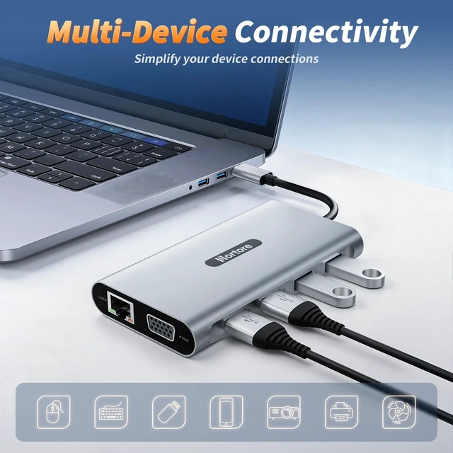 Alt view image 5 of 7 - Docking Station USB C Hub Multiport Adapter Triple Display 4K@60Hz HDMI,VGA,RJ45,2 USB 3.0 and 2.0,SD/TF Card Reader,100W PD,USB C Dock for MacBook Pro/HP/DELL/Lenovo,Silver