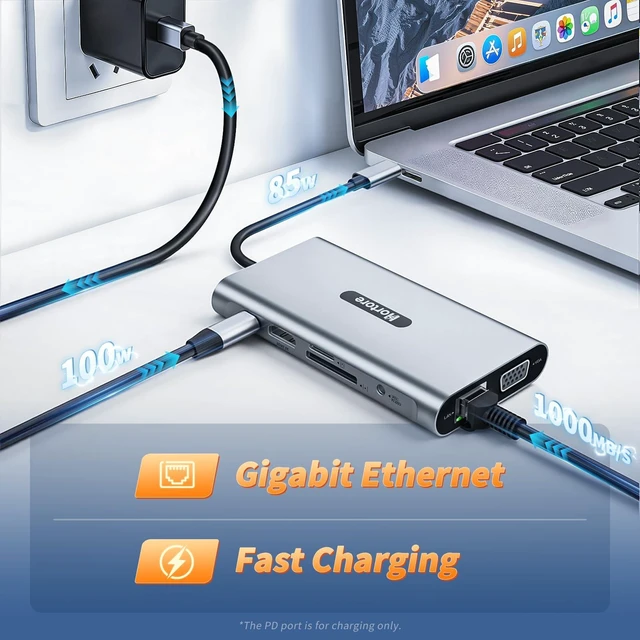 Alt view image 6 of 7 - Docking Station USB C Hub Multiport Adapter Triple Display 4K@60Hz HDMI,VGA,RJ45,2 USB 3.0 and 2.0,SD/TF Card Reader,100W PD,USB C Dock for MacBook Pro/HP/DELL/Lenovo,Silver