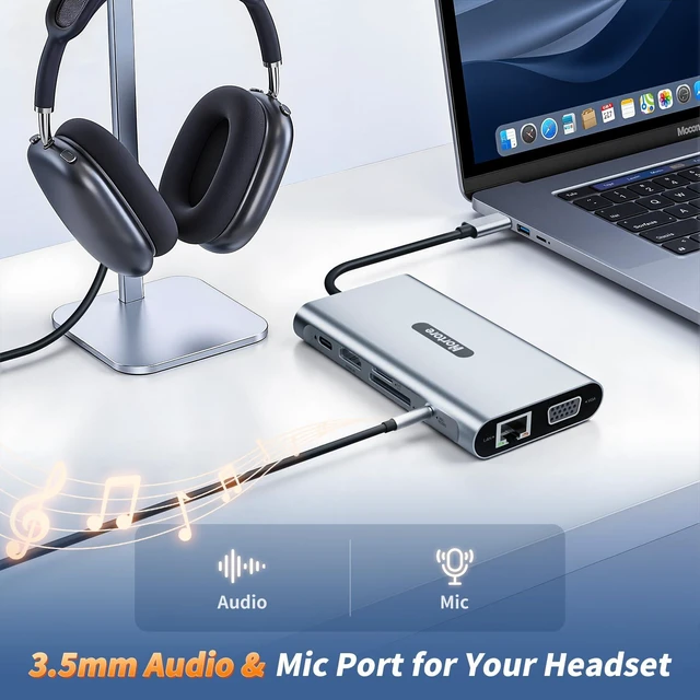 Alt view image 7 of 7 - Docking Station USB C Hub Multiport Adapter Triple Display 4K@60Hz HDMI,VGA,RJ45,2 USB 3.0 and 2.0,SD/TF Card Reader,100W PD,USB C Dock for MacBook Pro/HP/DELL/Lenovo,Silver