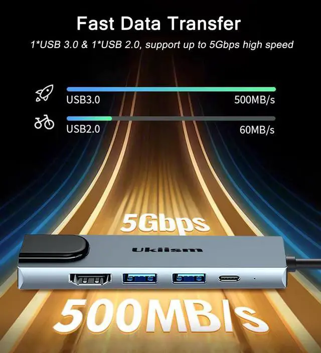 Alt view image 7 of 7 - USB C Hub 5 in 1 Multiport Adapter, USB C Hub with 4K HDMI, Ethernet RJ45, 100W PD Charging, USB 3.0 Ports, Type C Docking Station for MacBook Pro Air, iPad, Laptop