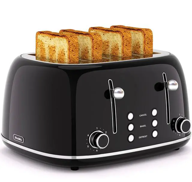 Main image of Toaster 4 Slice, Retro Stainless Toaster with 6 Bread Shade Settings,1.5''Wide Slots with Cancel/Defrost/Reheat Functions,Dual Independent Control Panel, Removal Crumb Tray (Black)