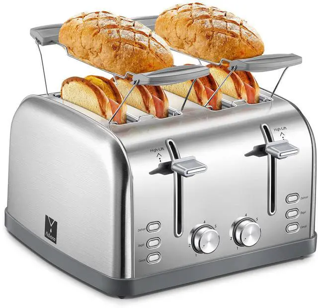 Main image of Toaster 4 Slice, Extra Wide Slots, Stainless Steel with High Lift Lever, Bagel and Muffin Function, Removal Crumb Tray, 7-Shade Settings with Warming Rack, Silver, Yabano