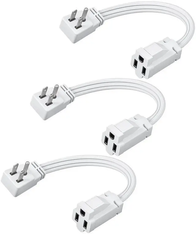 Main image of 1 Ft Extension Cord with 3-Prong Flat Plug, 15A/1875W 14/3 SPT-3 Flat Wire, Space-Saving for Home Office Appliances & Electronics, ETL Certified, 3-Pack, White