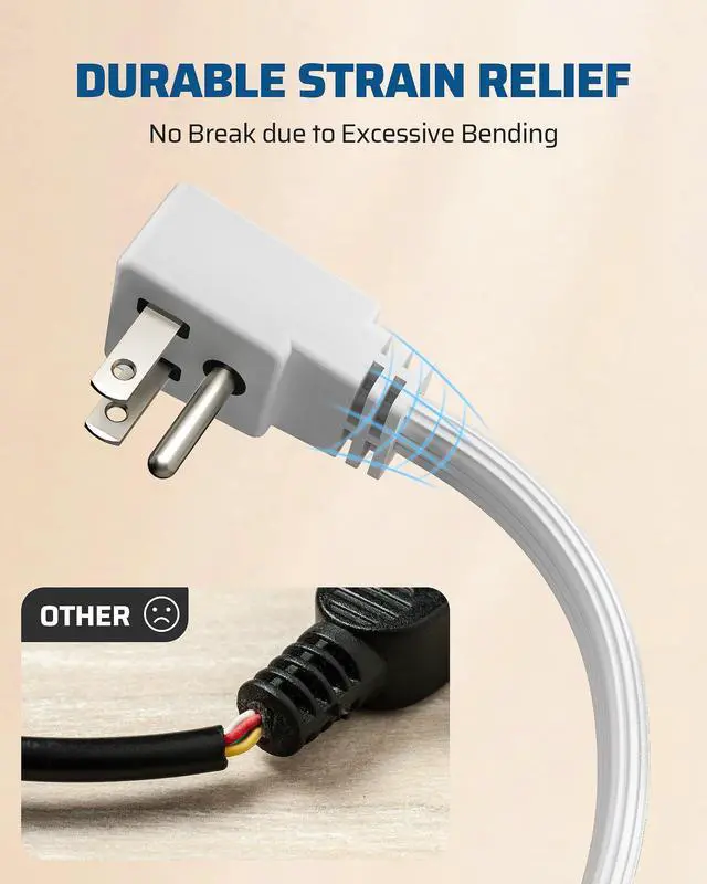 Alt view image 6 of 7 - 1 Ft Extension Cord with 3-Prong Flat Plug, 15A/1875W 14/3 SPT-3 Flat Wire, Space-Saving for Home Office Appliances & Electronics, ETL Certified, 3-Pack, White