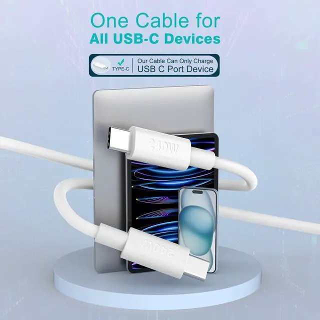 Alt view image 5 of 6 - 240W USB C to C Cable 10ft, USB-C Charger Cord Type C Fast Charging for MacBook Pro MacBook Air Charger, iPad Pro 13 12.9 11 inch, iPad Air 5 4, Mini 6, iPhone 15/15Pro, Pixel, Samsung