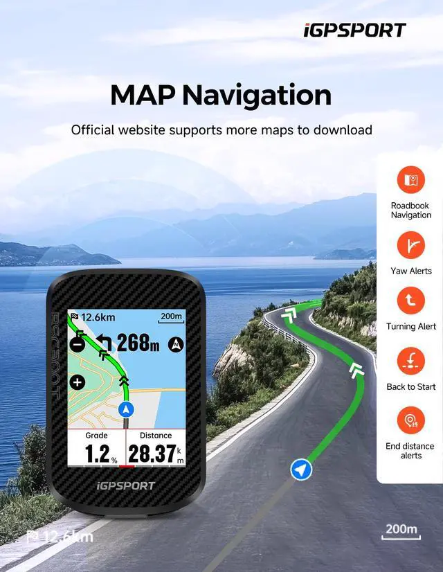 Alt view image 2 of 7 - BSC300T Wireless Bike Computer GPS, Touchscreen Offline MAP Navigation Off Course Warning Compatible with Insta360, for Ebike Road Bike MTB (Touch Screen&Button)