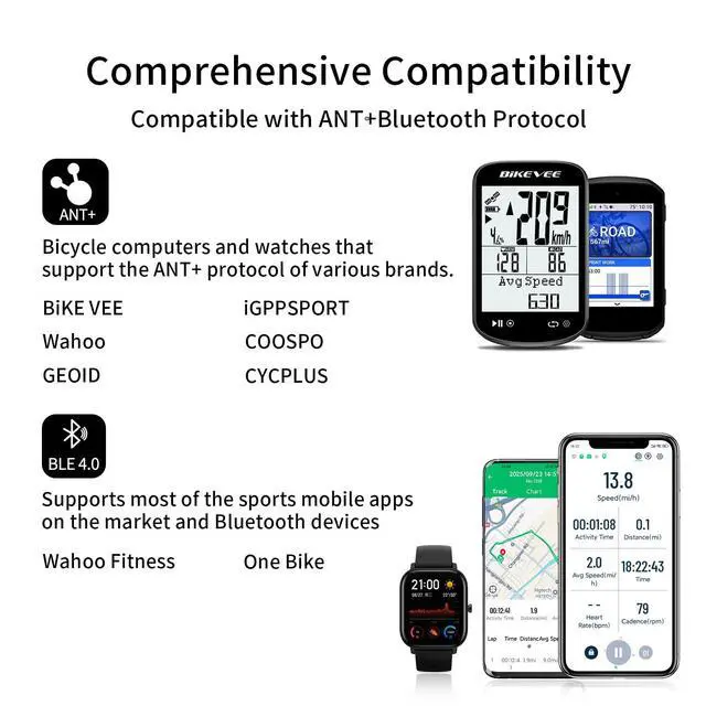 Alt view image 5 of 7 - Wireless Bike Computer GPS Bundle, Speedometer & Odometer, Cadence Sensor, Auto Backlight & Auto Stop, IPX7 Waterproof, 2.6" LCD Display (New Upgraded)