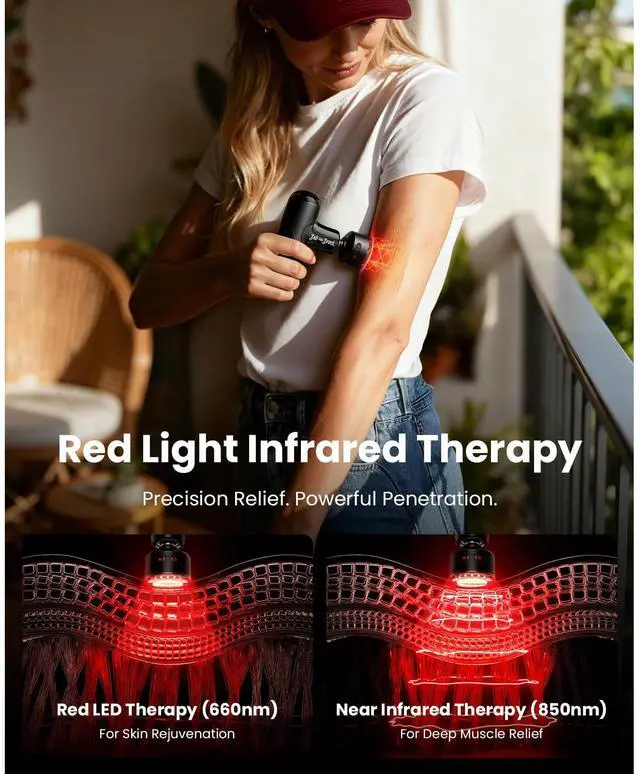 Alt view image 2 of 7 - Q2 Ultra Mini Massage Gun with Red Light Infrared Heating Head, Pocket-Sized Deep Tissue Massager for Muscle Therapy, HSA Portable Percussion Massage Gun for Pain Relief FSA Eligible