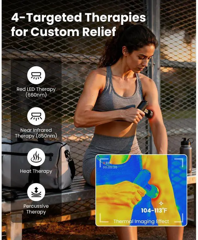 Alt view image 4 of 7 - Q2 Ultra Mini Massage Gun with Red Light Infrared Heating Head, Pocket-Sized Deep Tissue Massager for Muscle Therapy, HSA Portable Percussion Massage Gun for Pain Relief FSA Eligible