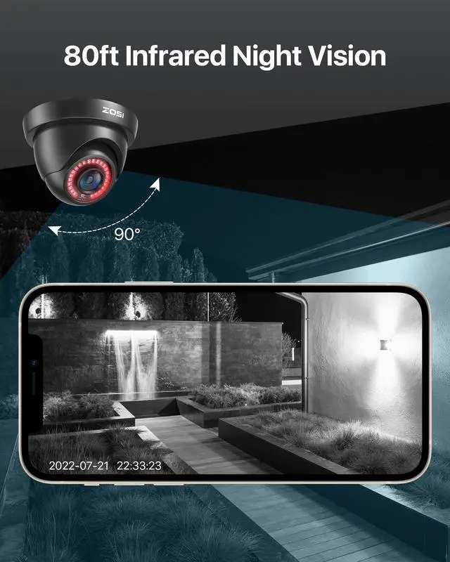 Alt view image 6 of 7 - 2.0MP FHD 1080p Dome Camera Housing Outdoor Indoor (Hybrid 4-in-1 CVI/TVI/AHD/960H Analog CVBS),24PCS LEDs,80ft IR Night Vision,CCTV Security Camera with 105° Wide Angle