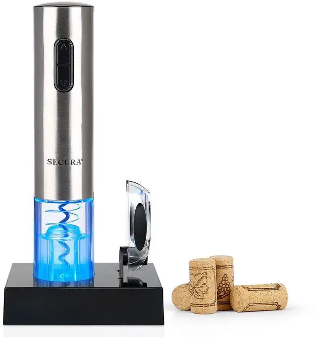 Main image of Electric Wine Opener, Automatic Electric Wine Bottle Corkscrew Opener with Foil Cutter, Rechargeable (Stainless Steel)