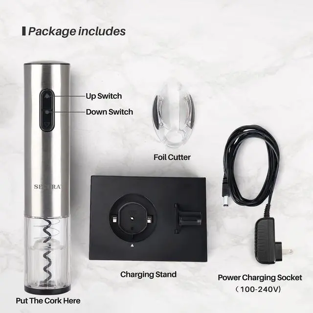 Alt view image 6 of 7 - Electric Wine Opener, Automatic Electric Wine Bottle Corkscrew Opener with Foil Cutter, Rechargeable (Stainless Steel)