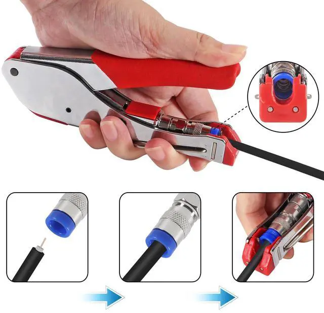 Alt view image 3 of 7 - Coax Cable Crimper Tool Kit Coaxial Compression Tool Fitting Wire Stripper with 5PCS RG6 F Type Connector + 5PCS RG6 Coax Cable Extender