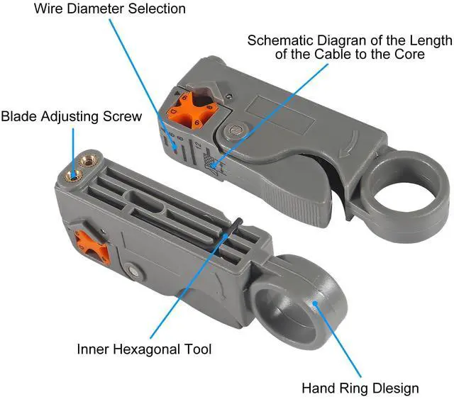 Alt view image 4 of 7 - Coax Cable Crimper Tool Kit Coaxial Compression Tool Fitting Wire Stripper with 5PCS RG6 F Type Connector + 5PCS RG6 Coax Cable Extender
