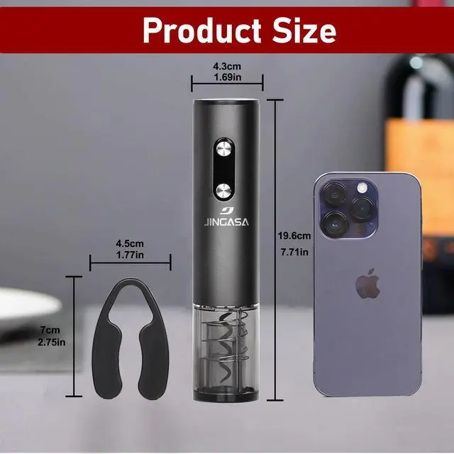 Alt view image 4 of 7 - Electric Wine Opener with Automatic Corkscrew & Foil Cutter Rechargeable Type-C Corkscrew Bottle Opener for Home, Kitchen & Party, Black,1 Pack