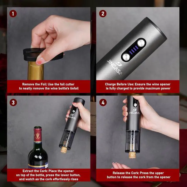 Alt view image 6 of 7 - Electric Wine Opener with Automatic Corkscrew & Foil Cutter Rechargeable Type-C Corkscrew Bottle Opener for Home, Kitchen & Party, Black,1 Pack