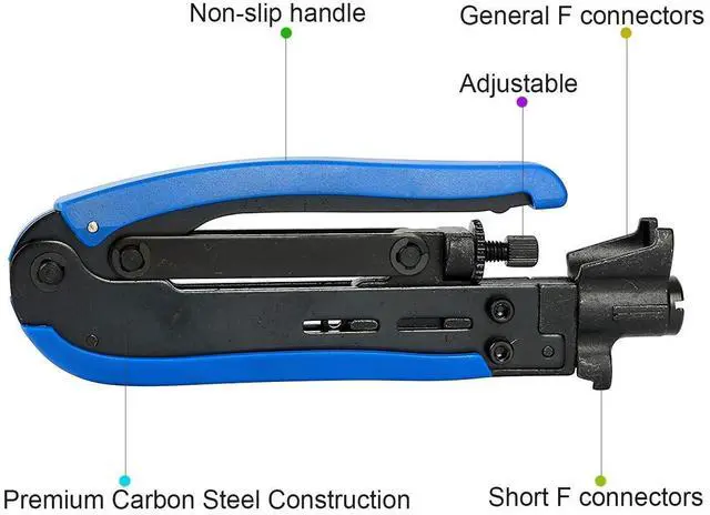 Alt view image 2 of 6 - RG6 Compression Tool Coax Cable Crimper Kit RG6 RG11 RG59 F81 with 20PCS F Compression Connectors - BlueYellow