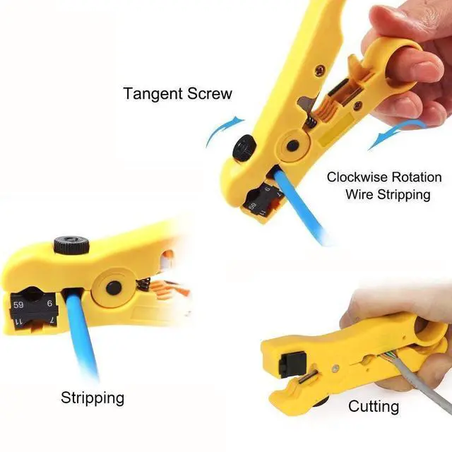 Alt view image 6 of 6 - RG6 Compression Tool Coax Cable Crimper Kit RG6 RG11 RG59 F81 with 20PCS F Compression Connectors - BlueYellow
