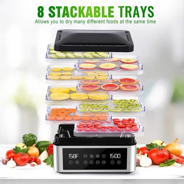 Alt view image 2 of 7 - Food Dehydrator Machine, 8 Stainless Steel Trays Food Dehydrator with 48H Digital Adjustable Timer & Temperature Control, Dehydrators for Jerky, Fruit, Veggies, Meat, Herbs, Dog Treats
