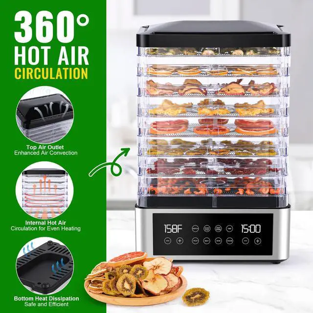 Alt view image 4 of 7 - Food Dehydrator Machine, 8 Stainless Steel Trays Food Dehydrator with 48H Digital Adjustable Timer & Temperature Control, Dehydrators for Jerky, Fruit, Veggies, Meat, Herbs, Dog Treats