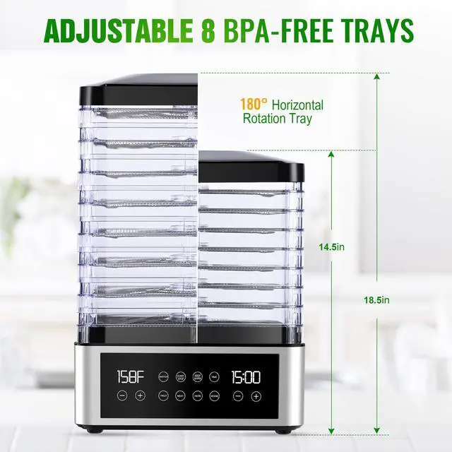 Alt view image 6 of 7 - Food Dehydrator Machine, 8 Stainless Steel Trays Food Dehydrator with 48H Digital Adjustable Timer & Temperature Control, Dehydrators for Jerky, Fruit, Veggies, Meat, Herbs, Dog Treats
