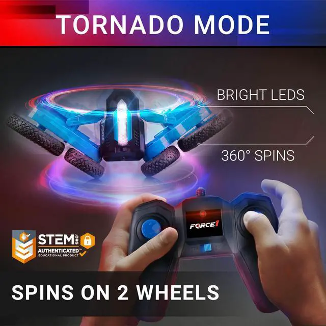 Alt view image 2 of 6 - Tornado Blue LED Remote Control Car for Kids- Double Sided Driving Fast RC Cars 360 Flips, Outdoor 4WD Off Road Stunt RC Car, All Terrain Tires, RC Crawler Rechargeable Battery, 2.4GHz Remote