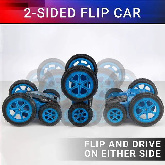 Alt view image 4 of 6 - Tornado Blue LED Remote Control Car for Kids- Double Sided Driving Fast RC Cars 360 Flips, Outdoor 4WD Off Road Stunt RC Car, All Terrain Tires, RC Crawler Rechargeable Battery, 2.4GHz Remote