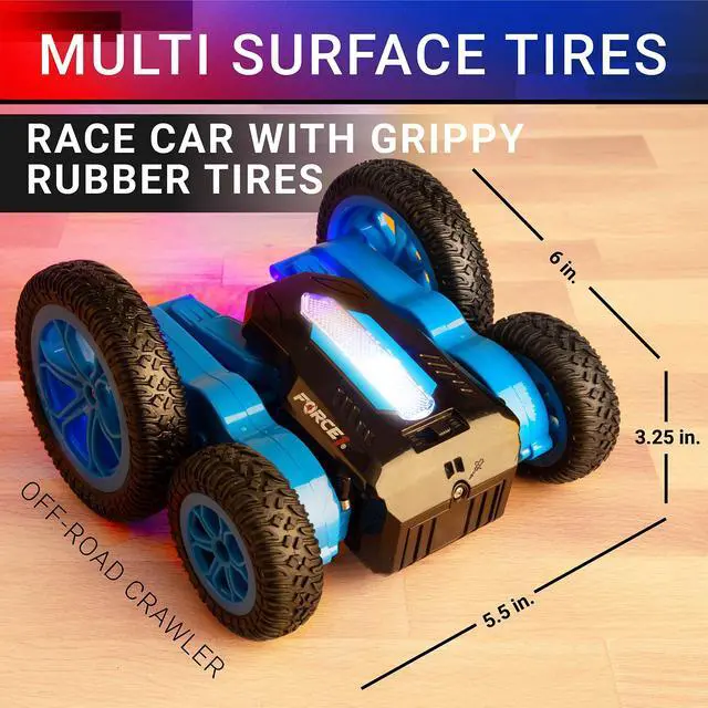 Alt view image 5 of 6 - Tornado Blue LED Remote Control Car for Kids- Double Sided Driving Fast RC Cars 360 Flips, Outdoor 4WD Off Road Stunt RC Car, All Terrain Tires, RC Crawler Rechargeable Battery, 2.4GHz Remote