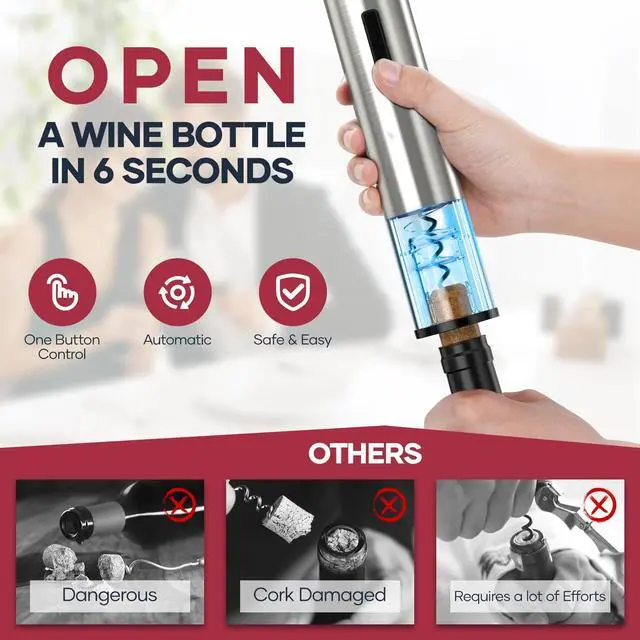 Alt view image 2 of 7 - Electric Wine Opener,Rechargeable Automatic Wine Opener Corkscrew Opener Set With Wine Stopper, Foil Cutter, Wine Aerator,Storage Base & USB-C Cable Christmas Gifts for Wine Lovers