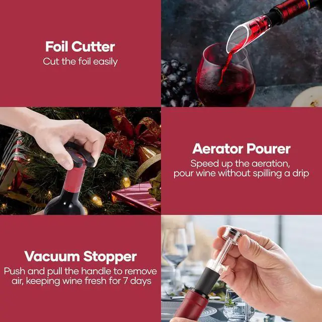 Alt view image 7 of 7 - Electric Wine Opener,Rechargeable Automatic Wine Opener Corkscrew Opener Set With Wine Stopper, Foil Cutter, Wine Aerator,Storage Base & USB-C Cable Christmas Gifts for Wine Lovers