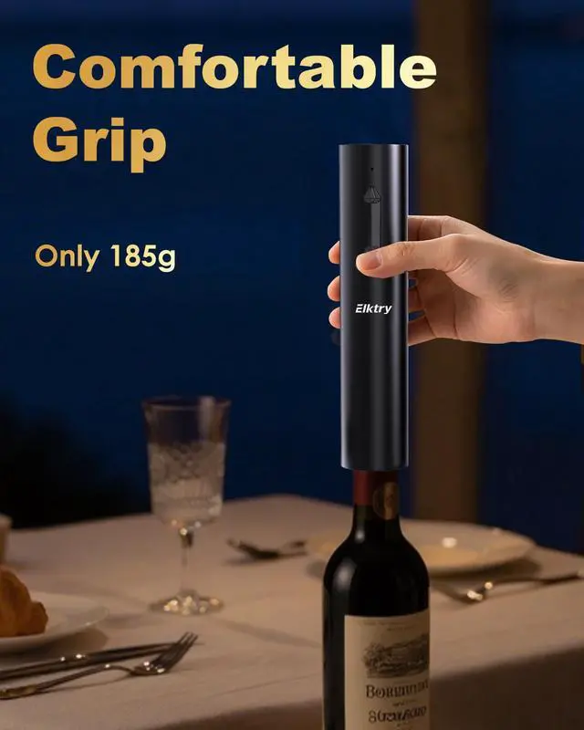 Alt view image 7 of 7 - Electric Wine Opener, Rechargeable Wine Bottle Opener, Electric Corkscrew Wine Opener with Foil Cutter, Wine Pourer&Vacuum Stoppers, USB-C Charge Cable, Ideal Gift for House Warming Wedding Party