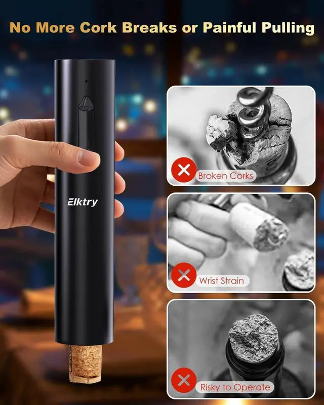 Alt view image 2 of 7 - Electric Wine Opener, Rechargeable Wine Bottle Opener, Electric Corkscrew Wine Opener with Foil Cutter, Wine Pourer&Vacuum Stoppers, USB-C Charge Cable, Ideal Gift for House Warming Wedding Party
