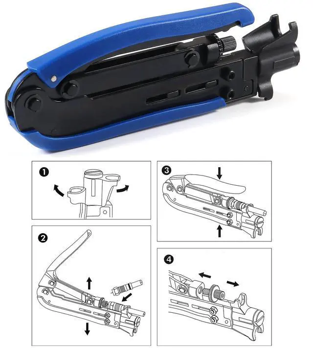 Alt view image 3 of 6 - Coaxial Compression Tool Coax Cable Crimper Kit with 10pcs F Male And 10pcs Female to Female RG6 Connectors for RG7/11 and RG59/6/6Q