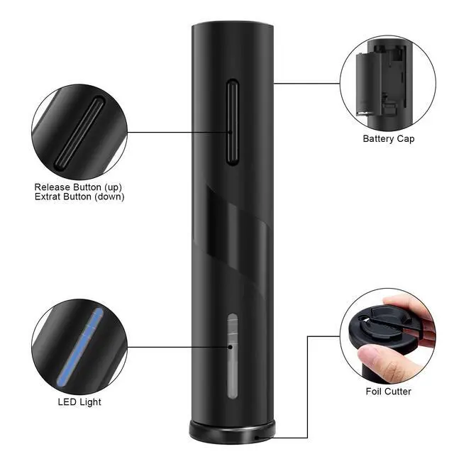 Alt view image 2 of 6 - Electric Wine Opener, Battery Operated Wine Bottle Openers with Foil Cutter, One-click Button Corkscrew Remover for Home Kitchen Party Wedding