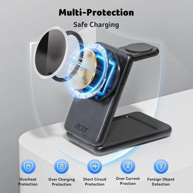 Alt view image 7 of 7 - 3 in 1 Charging Station for iPhone, Wireless Charger Stand,15W Fast MagSafe Charger for iPhone 17 16 15 14 13 12 Series-Apple Watch 11 10 9 8 7 6 5 4 3 2 SE and Ultra Series-Airpods 4 3 2 Pro