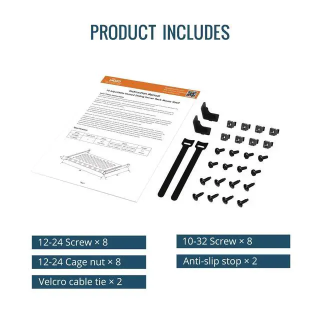 Alt view image 6 of 6 - Sliding Rack Shelf,4-Post Vented Rack Mount Shelf,21.7in Deep with Adjustable Mounting Depth 21.7-35.4in,Supports to 110lbs,for 19 Inch AV/Network Equipment Rack,Unassembled,Black