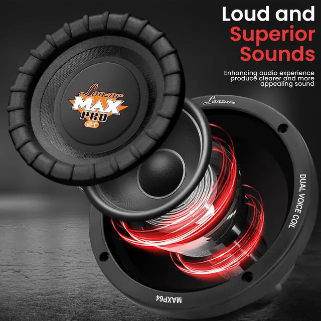Alt view image 2 of 7 - Lanzar 6.5 Car Subwoofer Speaker - Black Non-Pressed Paper Cone, Aluminum Voice Coil, 4 Ohm Impedance, 600 Watt Power and Foam Edge Suspension for Vehicle Audio Stereo Sound System - MAXP64