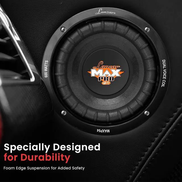 Alt view image 4 of 7 - Lanzar 6.5 Car Subwoofer Speaker - Black Non-Pressed Paper Cone, Aluminum Voice Coil, 4 Ohm Impedance, 600 Watt Power and Foam Edge Suspension for Vehicle Audio Stereo Sound System - MAXP64