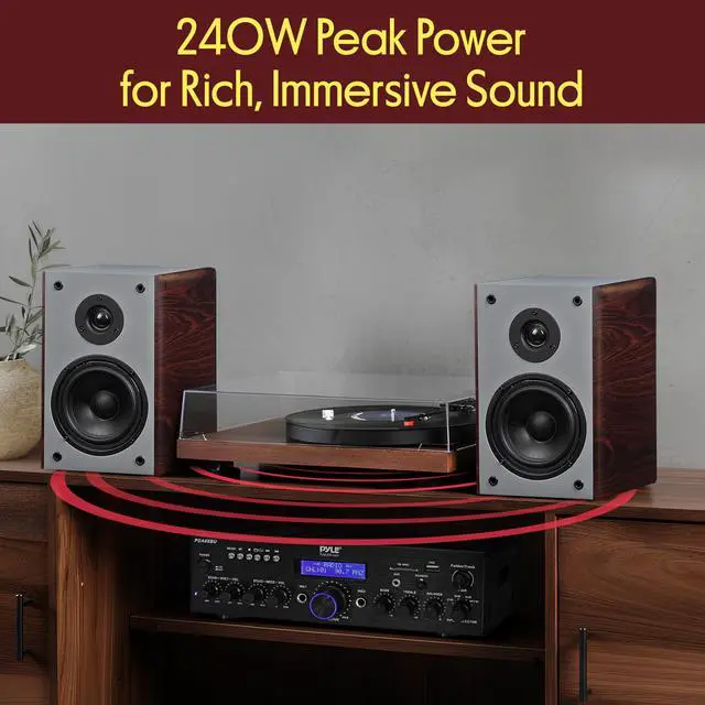 Alt view image 6 of 7 - Home Audio Speakers, 2-Way Passive Bookshelf, 240W Max Power, 1" Silk Dome Tweeter, Composite Woofer, Gold Plated 5 Way Binding Post, Rubber Surrounds, Beautiful Wood Grain Finish - Pair