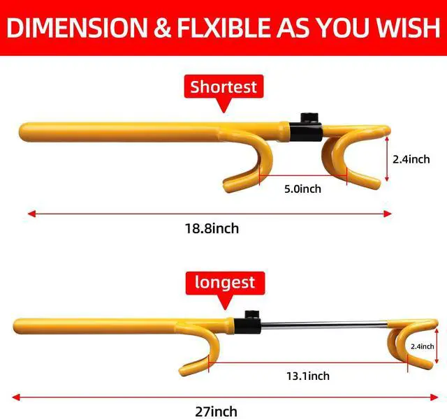 Alt view image 3 of 6 - Steering Wheel Lock,Heavy Duty Anti-Theft Car Device with Double Hooks Design for Enhanced Vehicle Protection,Adjustable Length Locking with 2 Keys Universal Fit (Yellow)
