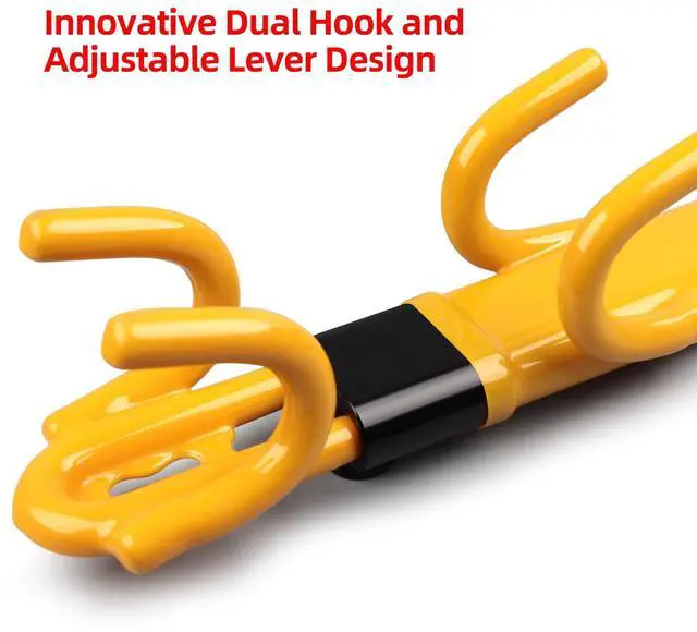 Alt view image 6 of 6 - Steering Wheel Lock,Heavy Duty Anti-Theft Car Device with Double Hooks Design for Enhanced Vehicle Protection,Adjustable Length Locking with 2 Keys Universal Fit (Yellow)