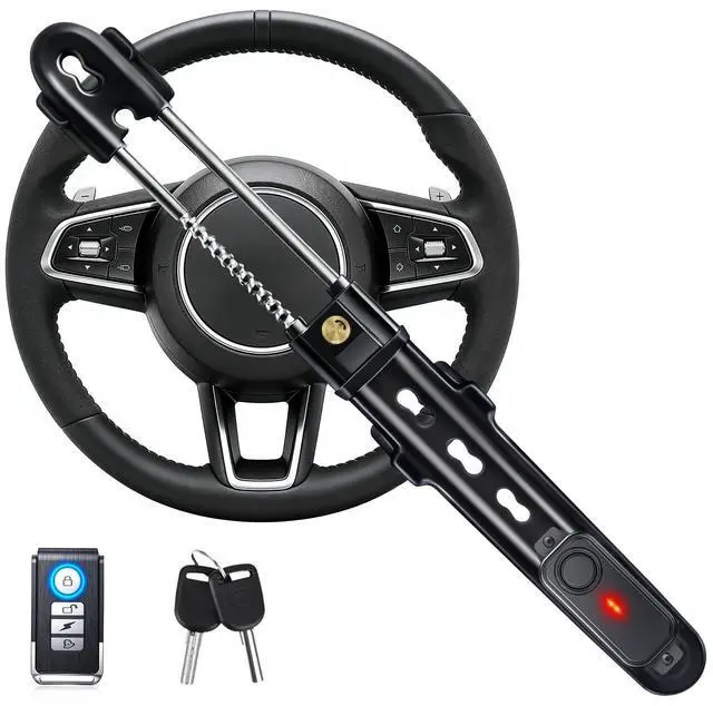 Main image of Car Steering Wheel Lock with 113dB Loud Alarm, 2 Keys + Wireless Remote Anti-Theft, Universal Fit for Cars, SUVs, Trucks, Anti-Pry Anti-Saw Vehicle Security Device