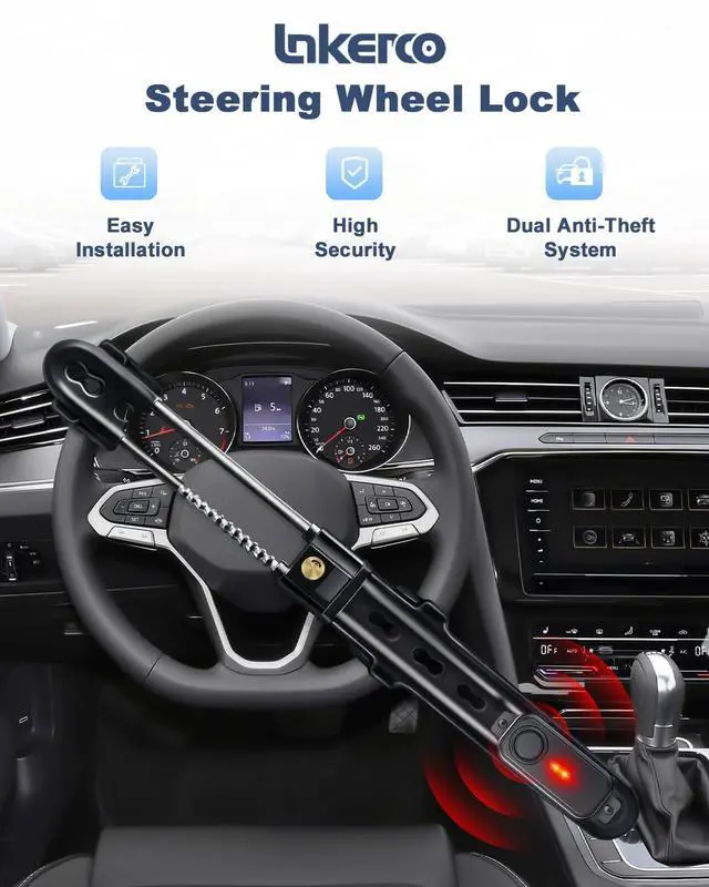 Alt view image 4 of 7 - Car Steering Wheel Lock with 113dB Loud Alarm, 2 Keys + Wireless Remote Anti-Theft, Universal Fit for Cars, SUVs, Trucks, Anti-Pry Anti-Saw Vehicle Security Device