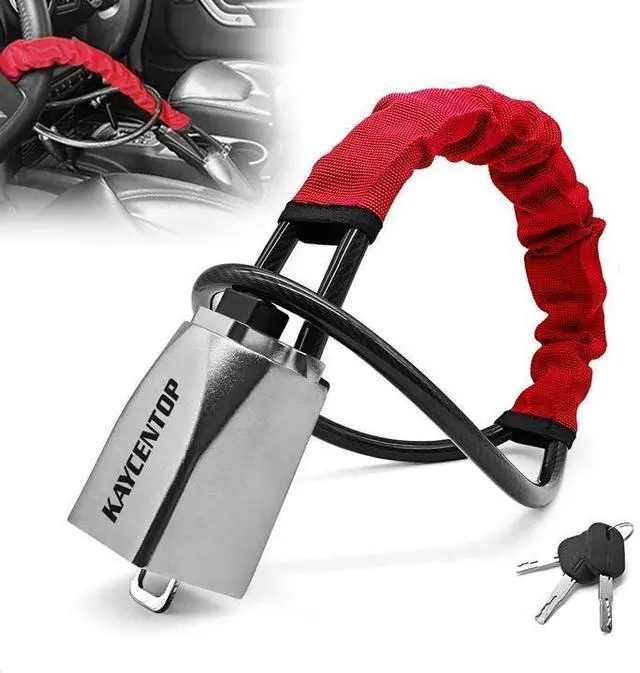 Main image of Car Steering Wheel Lock, Seat Belt Lock, Car Locks Anti-Theft Device with Aluminum Alloy Lock Housing, Max 17 Inch Length, High Visibility and Light-Weight, Universal Fit, 3Keys(Red)